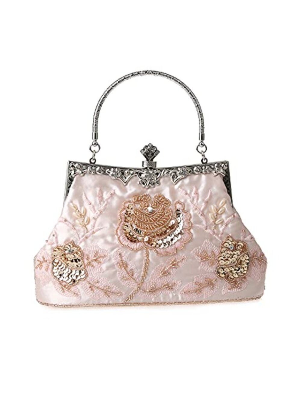 Beaded Rhinestone Clutch Crossbody Evening Bag Embroidered Semicircular